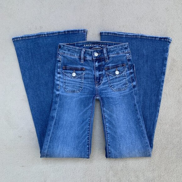 American Eagle Outfitters Festival Flare Next Level Stretch Low Rise Jeans Sz00 - Picture 4 of 14